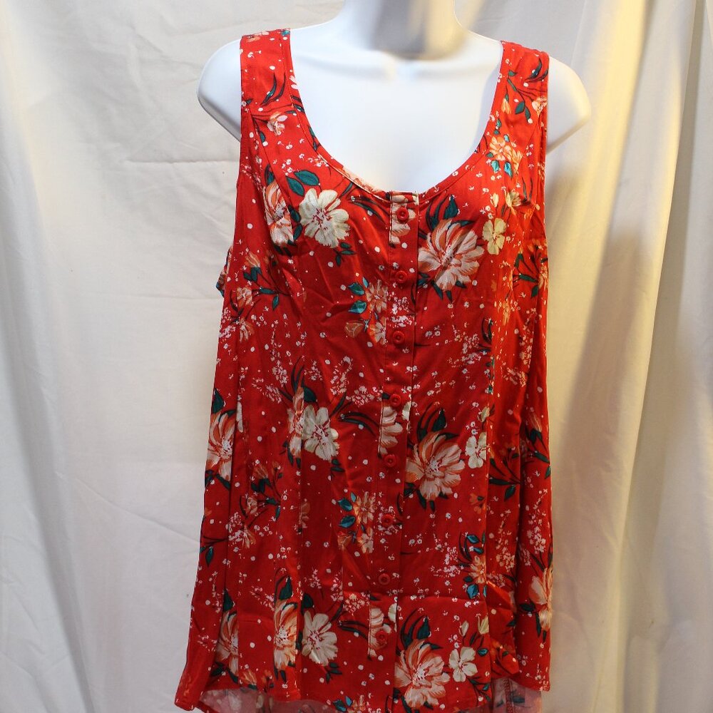 Torrid Red Floral Fit & Flare Sleeveless Scoop Neck Tank Pullover Buttons Sz.(0)
